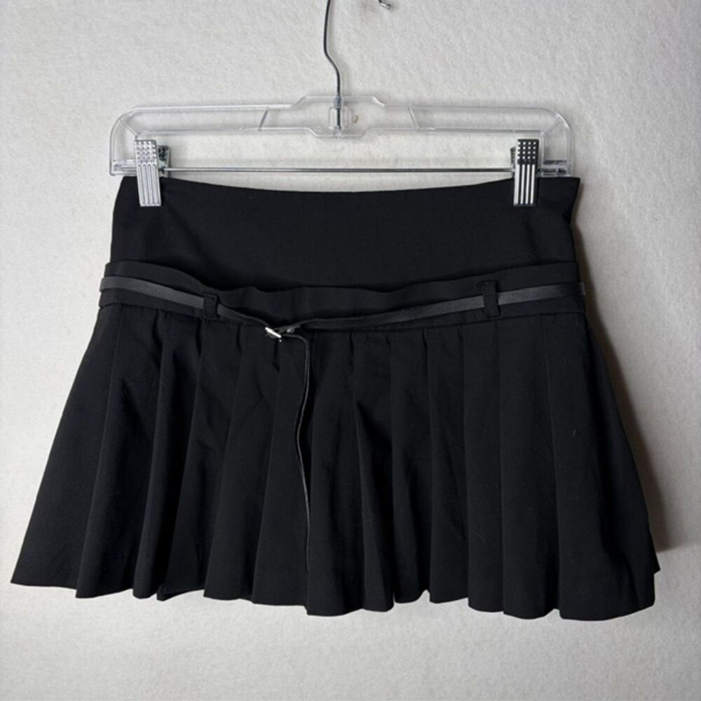 Black womens pleated mini skort with shorts and belt detail schoolgirl size XS